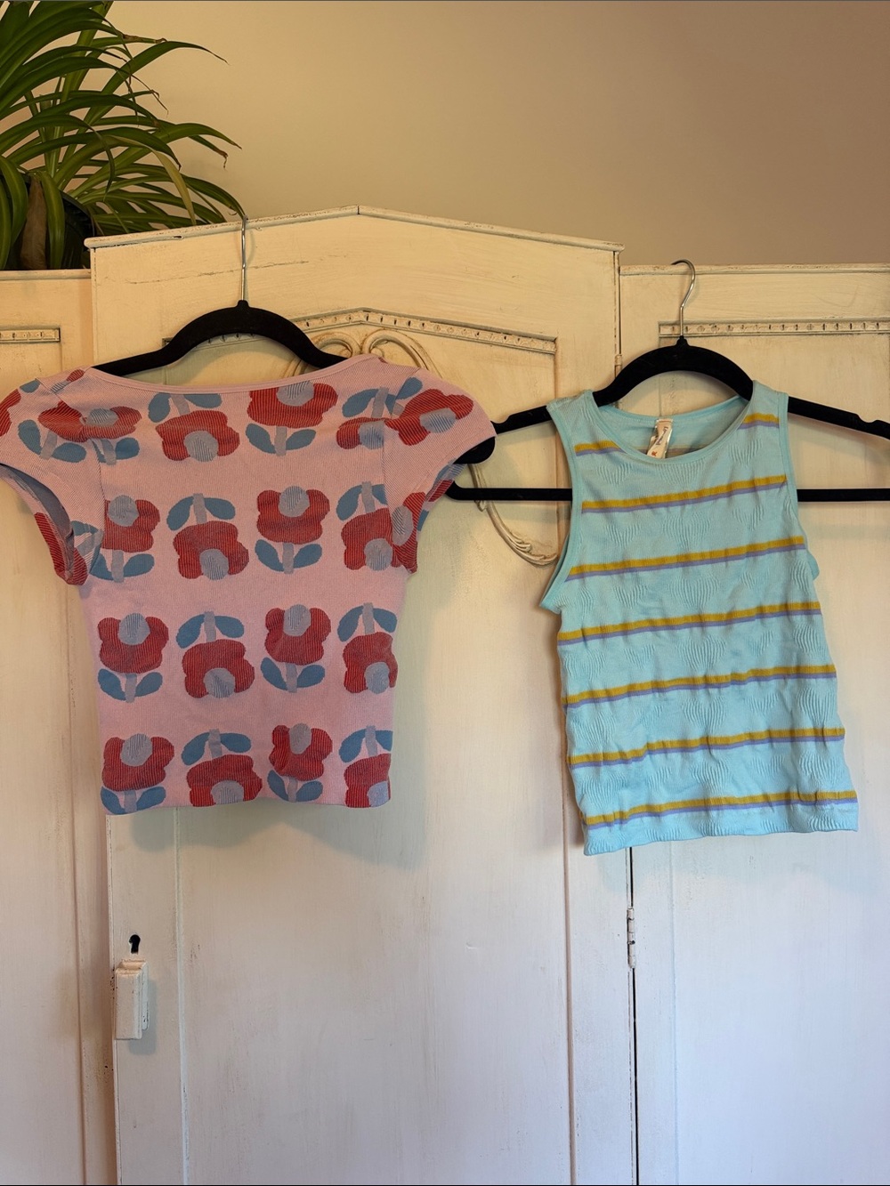 Lyrebird Pink Floral Knit Top & Blue Striped Tank Set